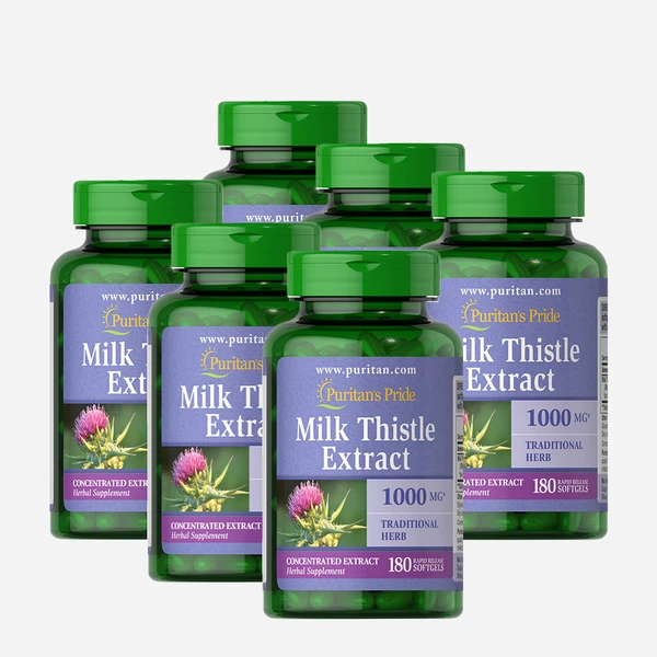 Puritan's Pride Milk Thistle 1000 mg 4:1 Extract (Silymarin), 180 Softgels, 6 Pack