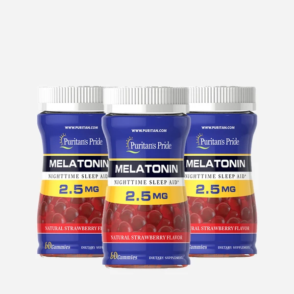 Puritan's Pride Melatonin Gummy 2.5 mg Strawberry Flavor, 60 Gummies, 3 Pack