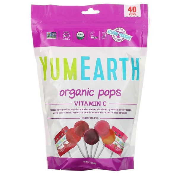 YumEarth Organic Pops Vitamin C, Assorted Flavors, 40 Pops U2