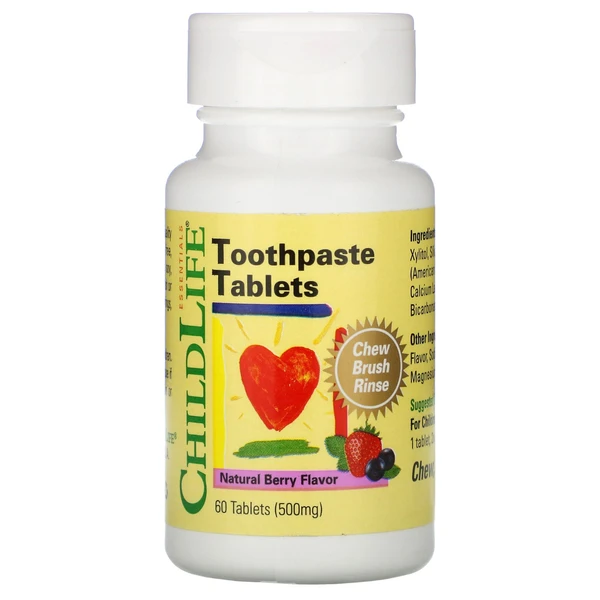 ChildLife Toothpaste Tablets, Natural Berry Flavor, 500 mg, 60 Tablets